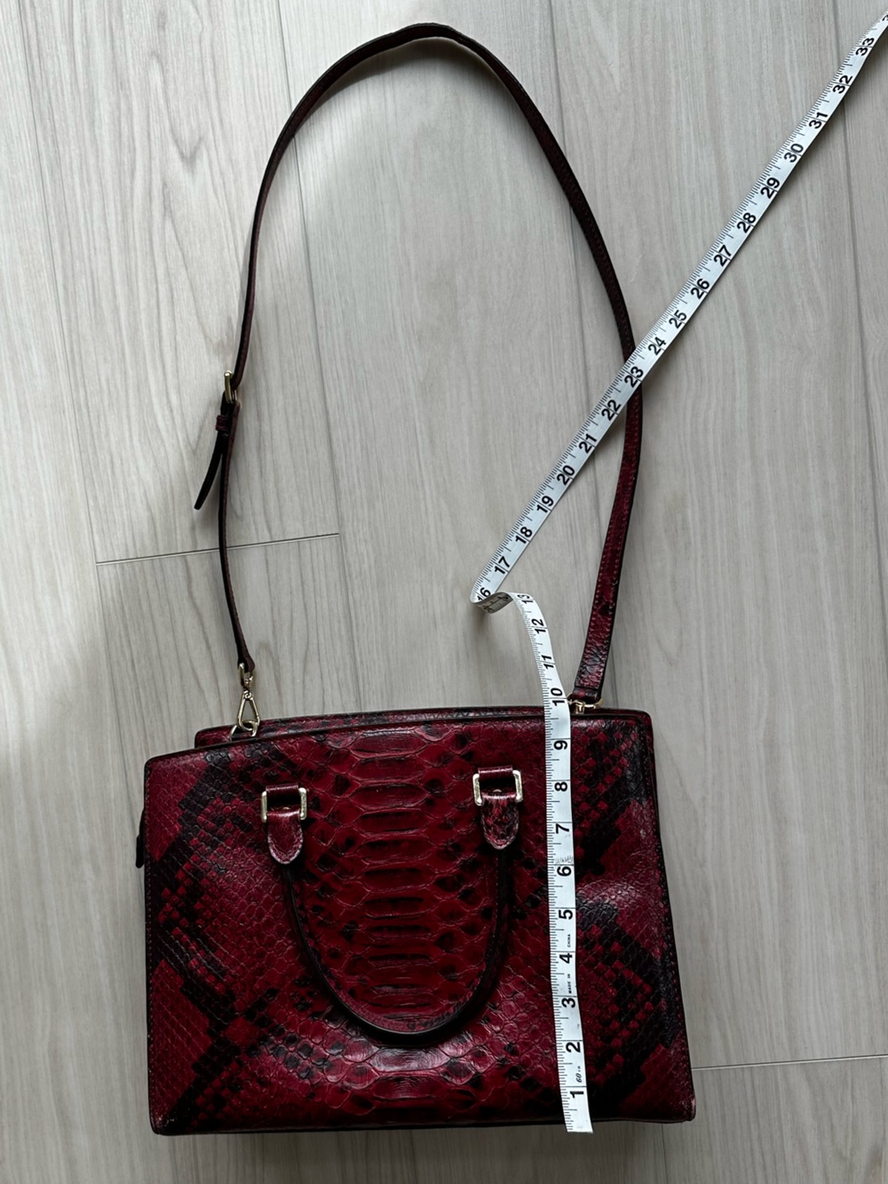 MICHAEL KORS Red and Black Python Cinnabar Anaconda Embossed Leather Selma Tote - Picture 3 of 7